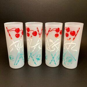 Set of 4 Vintage Cherry Frosted Tom Collins Glasses
